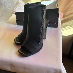 DKNYC Black Open-Toe Heeled Boots